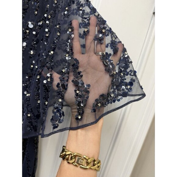 Mac Duggal size 18 Navy 93784 Sequined Beaded V-NECK Formal Cocktail Dress GOWN - Picture 14 of 14